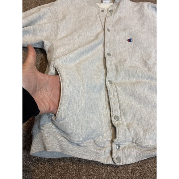 Vintage 90s Champion Reverse Weave XL Snap Front Cardigan Jacket Grey - Picture 6 of 10